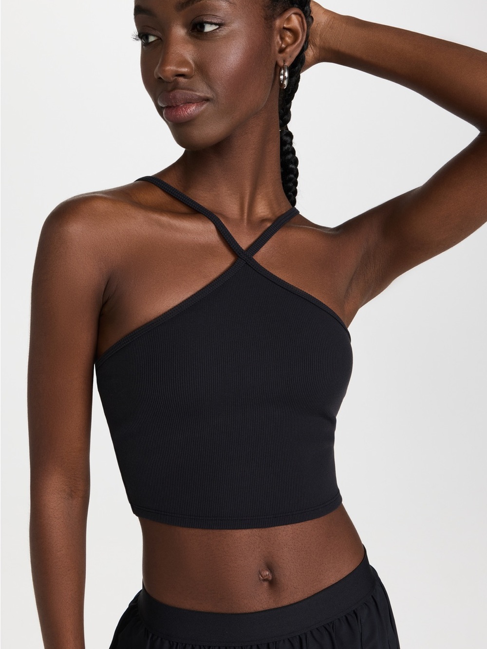 ALO Goddess Ribbed Cross Crop Top | Black
